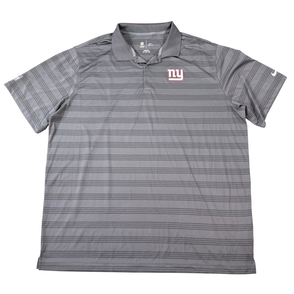 Nike Men New York Giants Onfield Apparel Grey Striped Short Sleeve Polo Size 3XL
